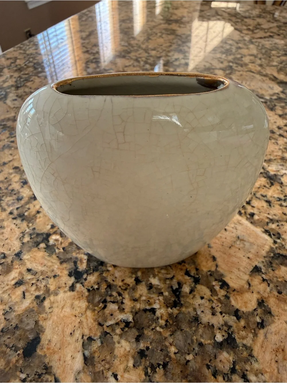 Vintage Porcelain Crackle Glaze Gold Trim Cherry Blossom Peacock Vase